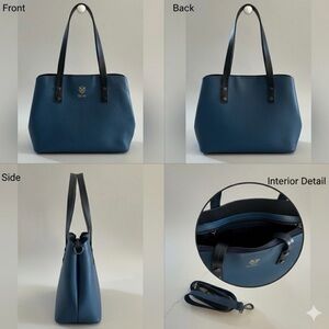 Elegant Blue Leather Tote Bag